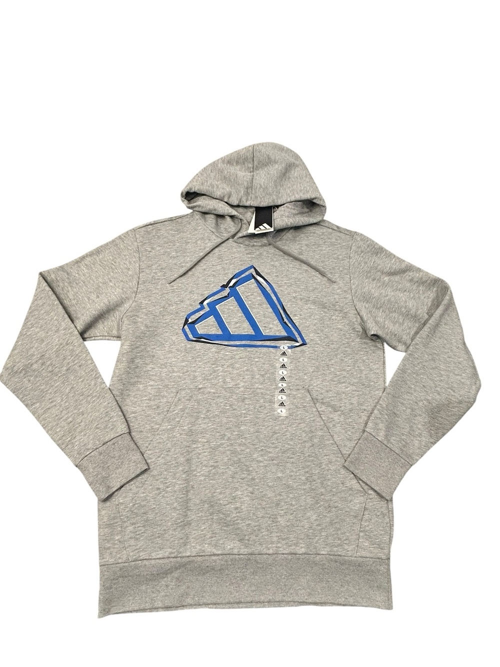 adidas Evo Gray Hoodie Blue‎ Logo Men’s Large Tall Sweatshirt Casual NWT